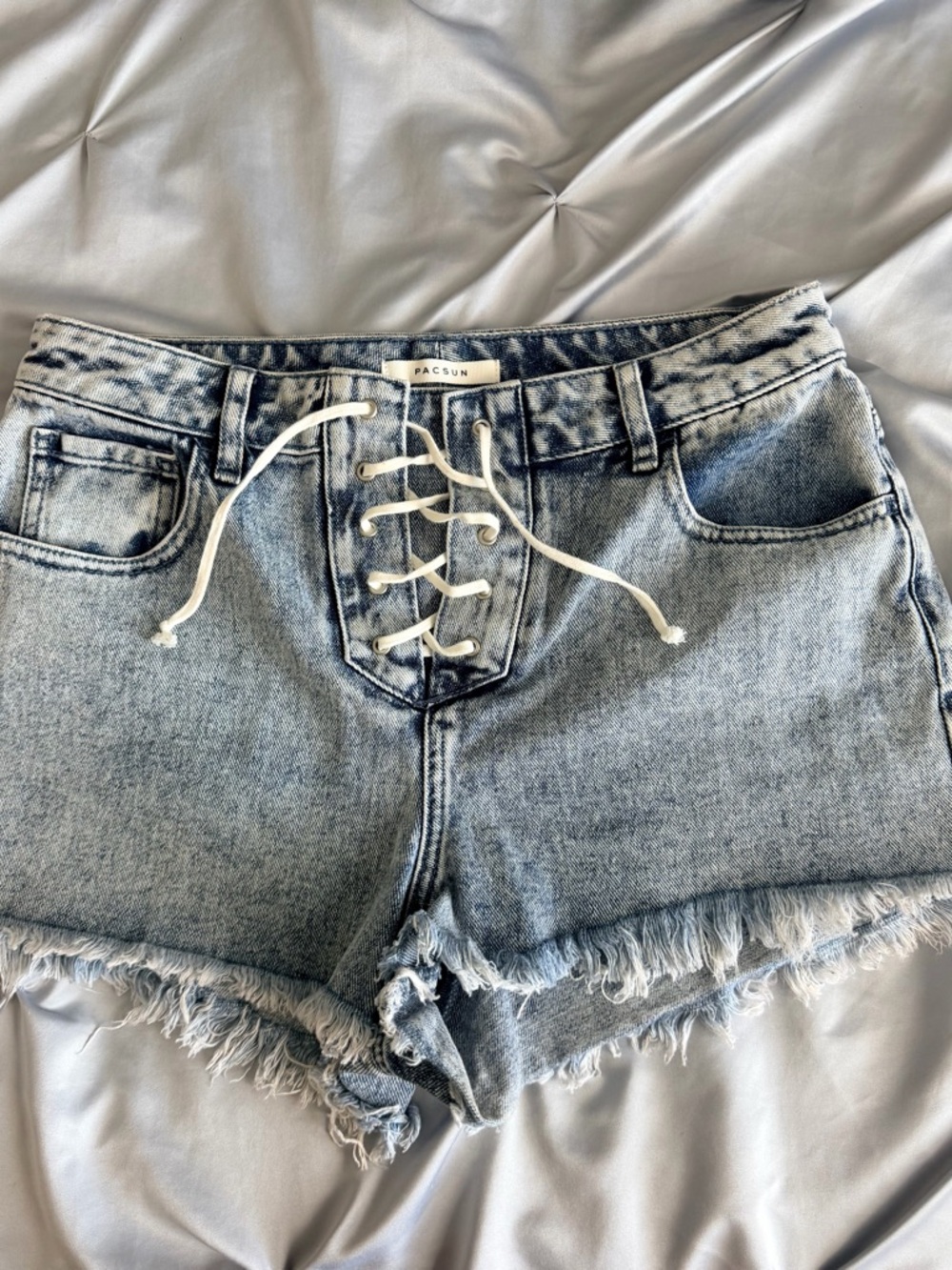 PacSun Lace-Up Light Wash Denim Cutoff Shorts - Light Blue